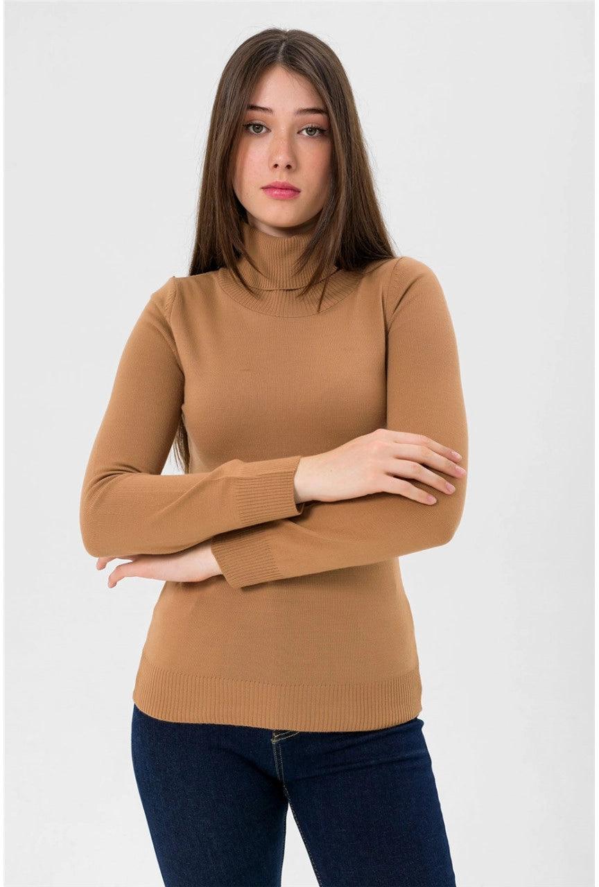 Womens Turtleneck Knitwear Sweater Camel Brown Soft and Elegant Normendy