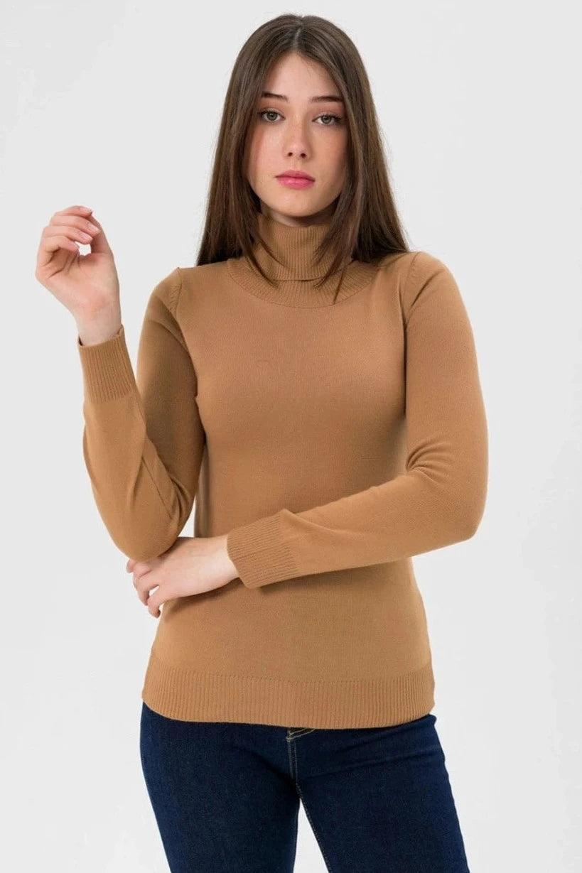 Womens Turtleneck Knitwear Sweater - Camel Color