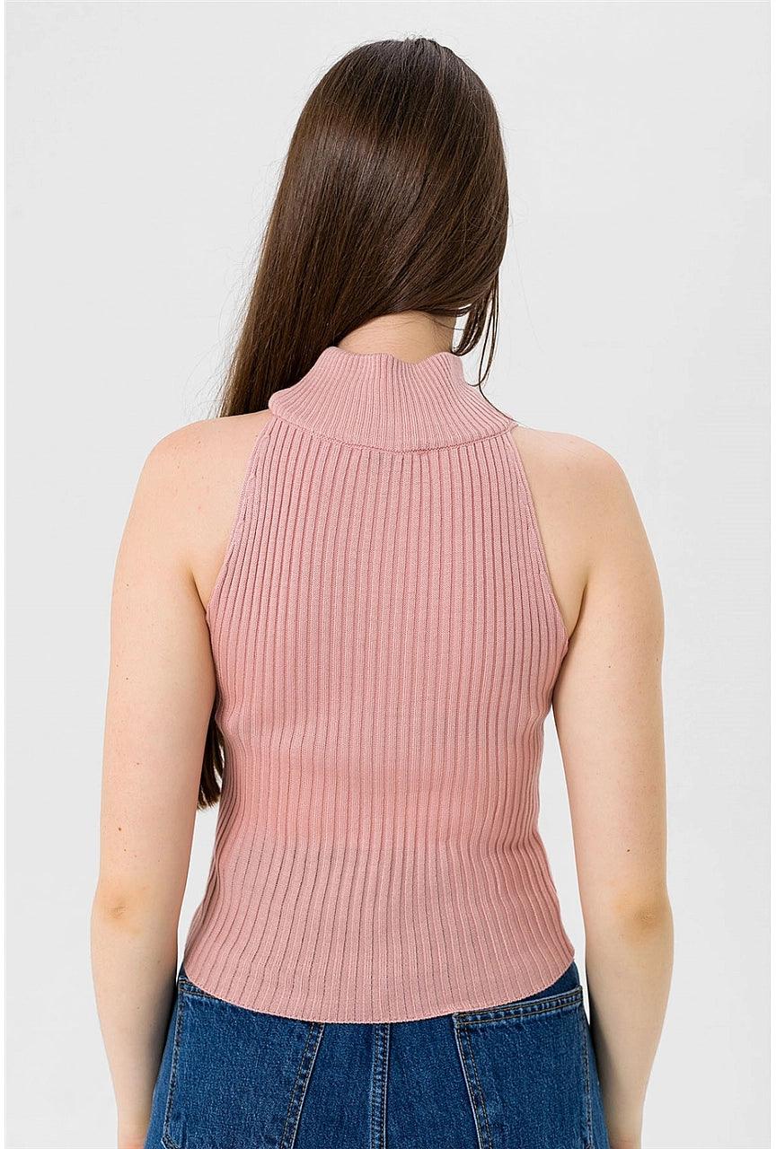 Sleeveless Turtleneck Sweater for Women - Powder Color
