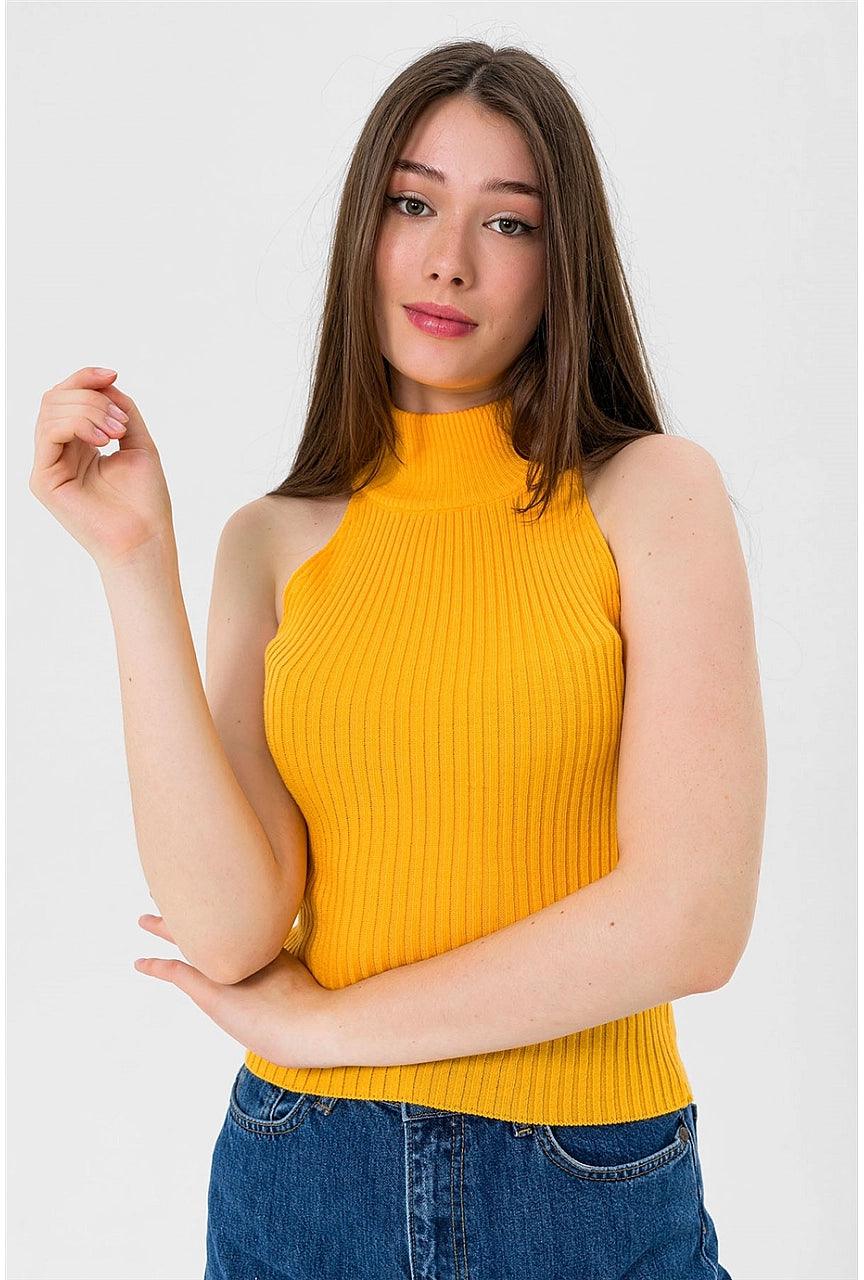 Womens Sleeveless Turtleneck Sweater - Yellow