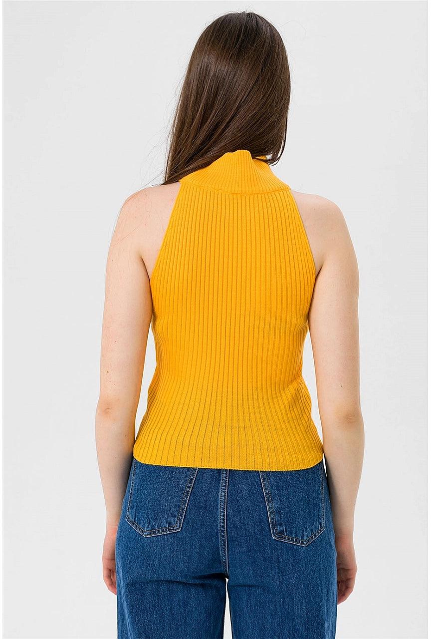 Womens Sleeveless Turtleneck Sweater - Yellow