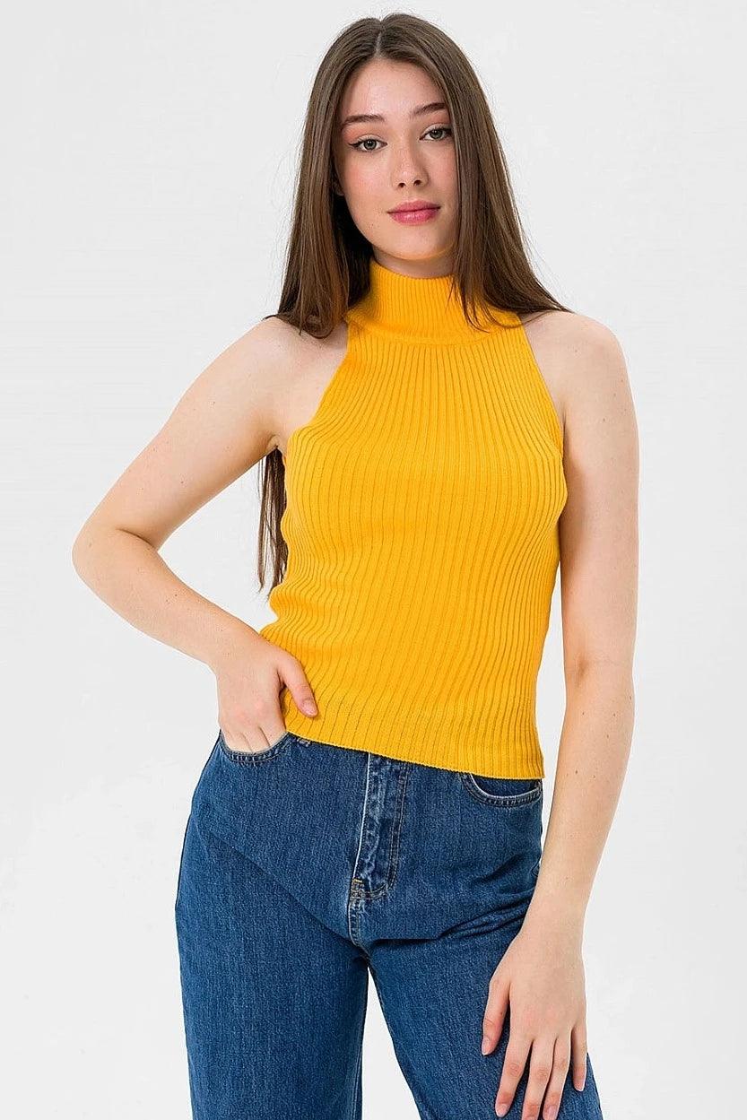 Womens Sleeveless Turtleneck Sweater - Yellow