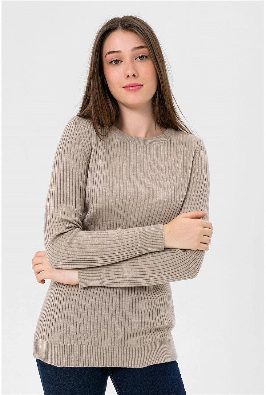 Womens Crew Neck Knitwear Sweater - Stone Color