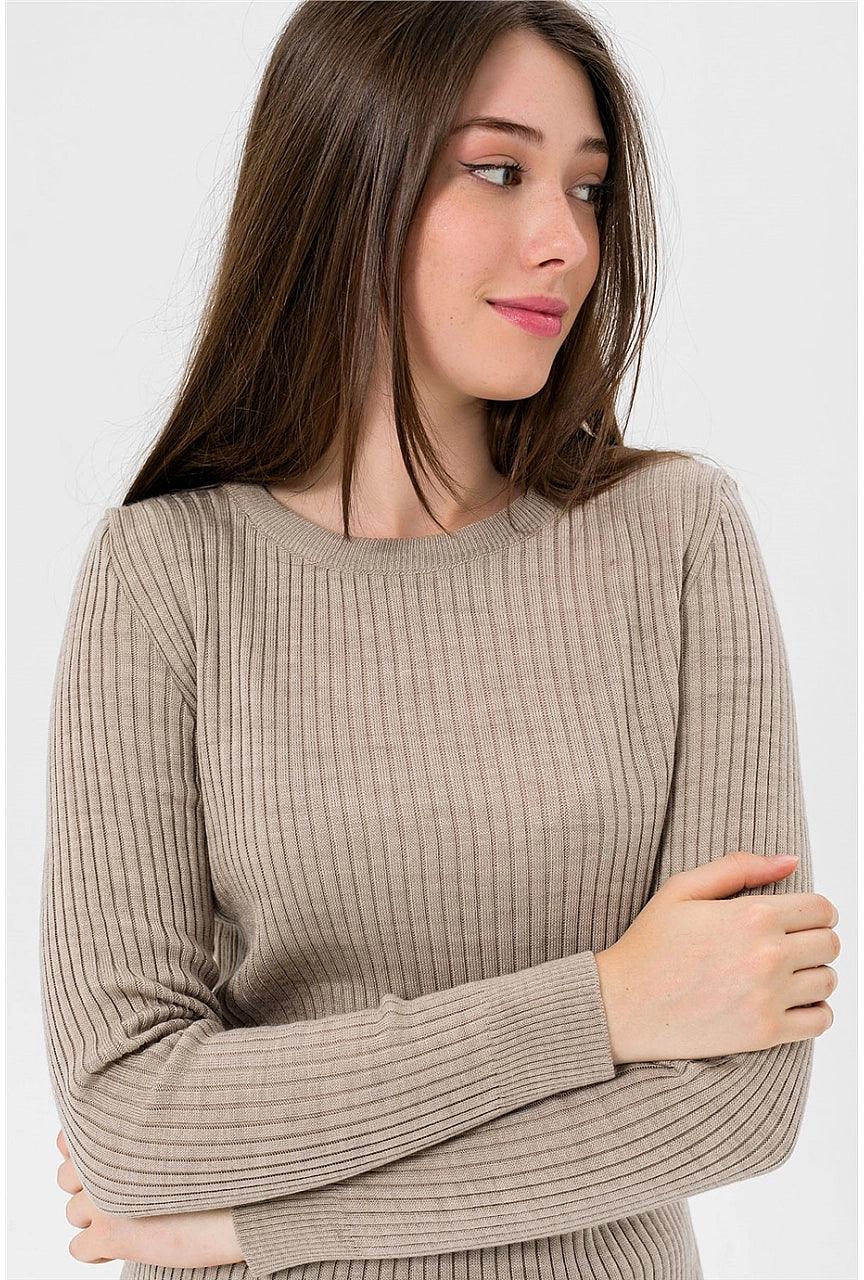 Womens Crew Neck Knitwear Sweater - Stone Color