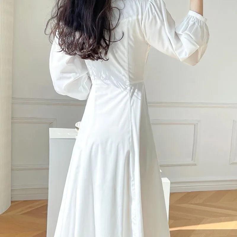 On sale - Modest Autumn Elegant Dress - White - Free