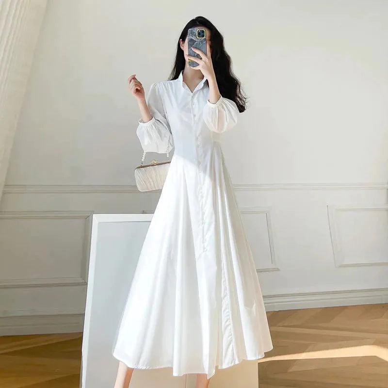 On sale - Modest Autumn Elegant Dress - White - Free