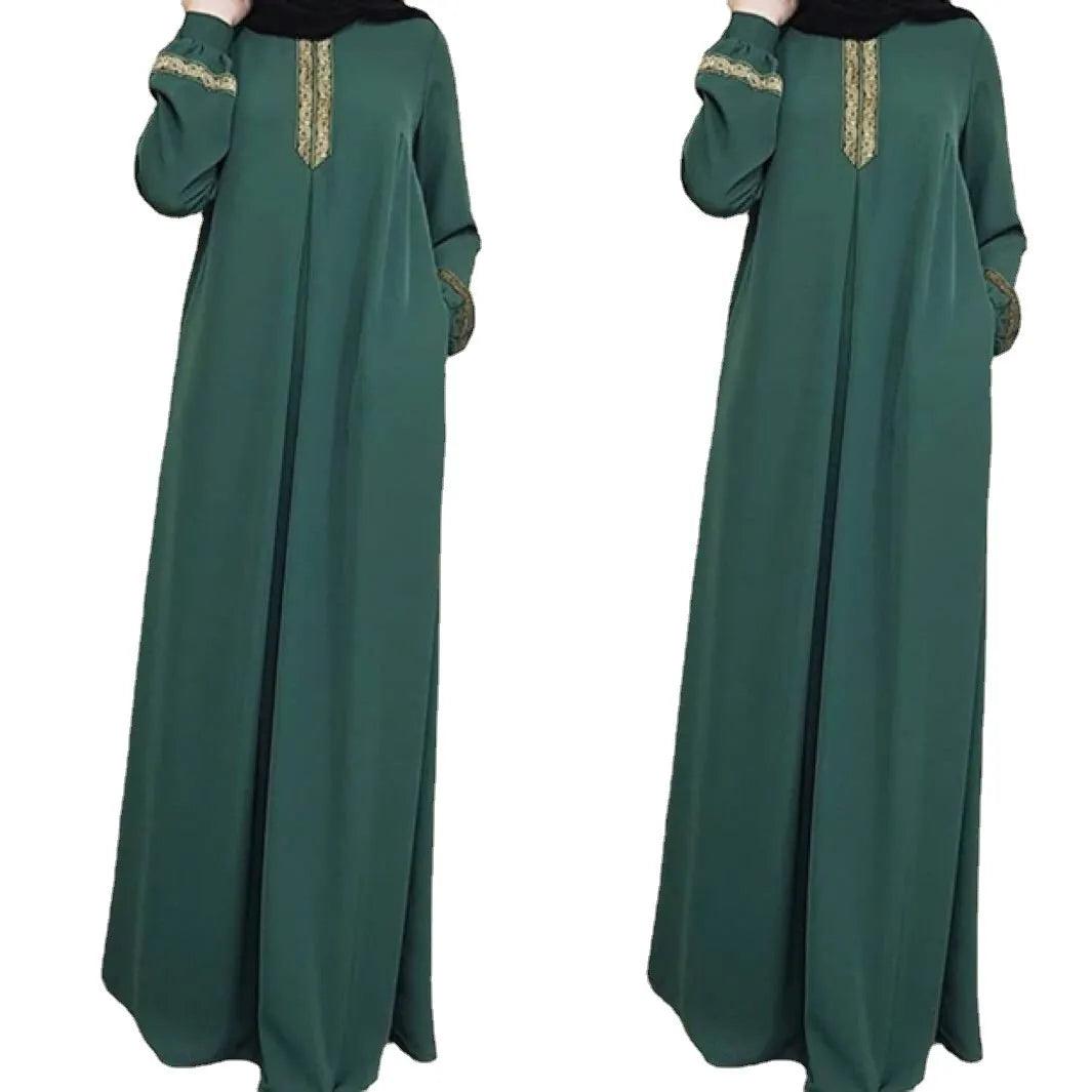 On sale - Muslim Embraided Kaftan Abaya - 3 Colours - Free