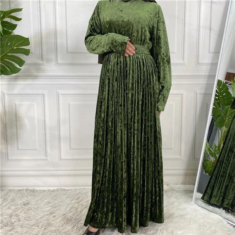 On sale - Muslim Women Pleated Dress - 8 Colours - Free