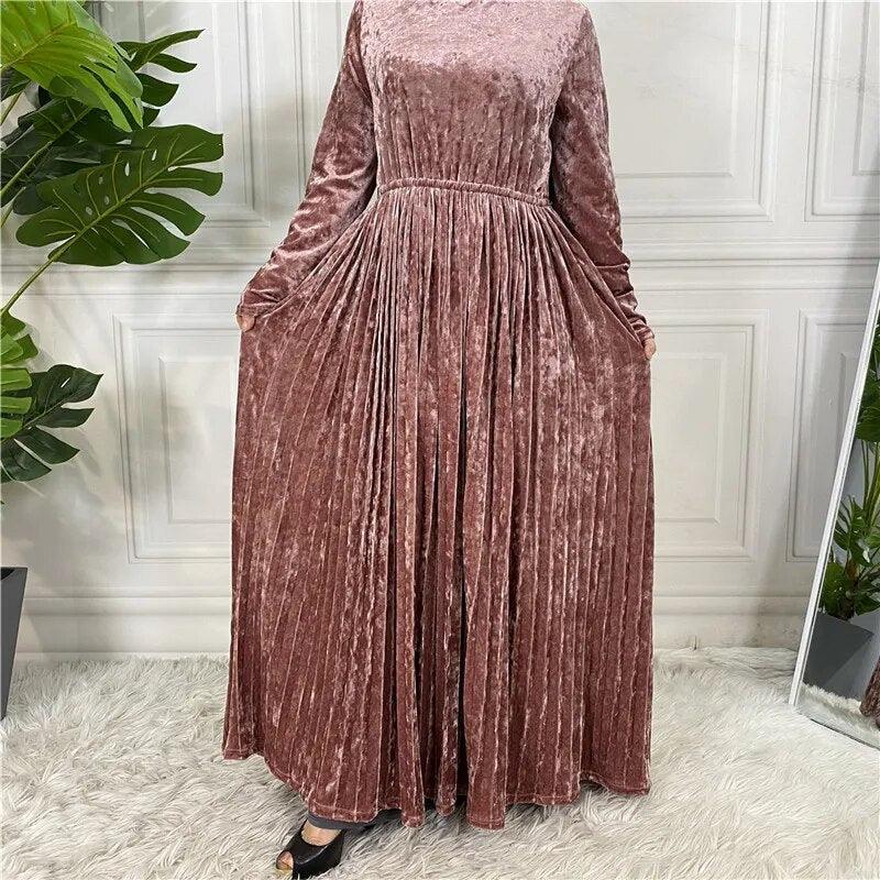 On sale - Muslim Women Pleated Dress - 8 Colours - Free