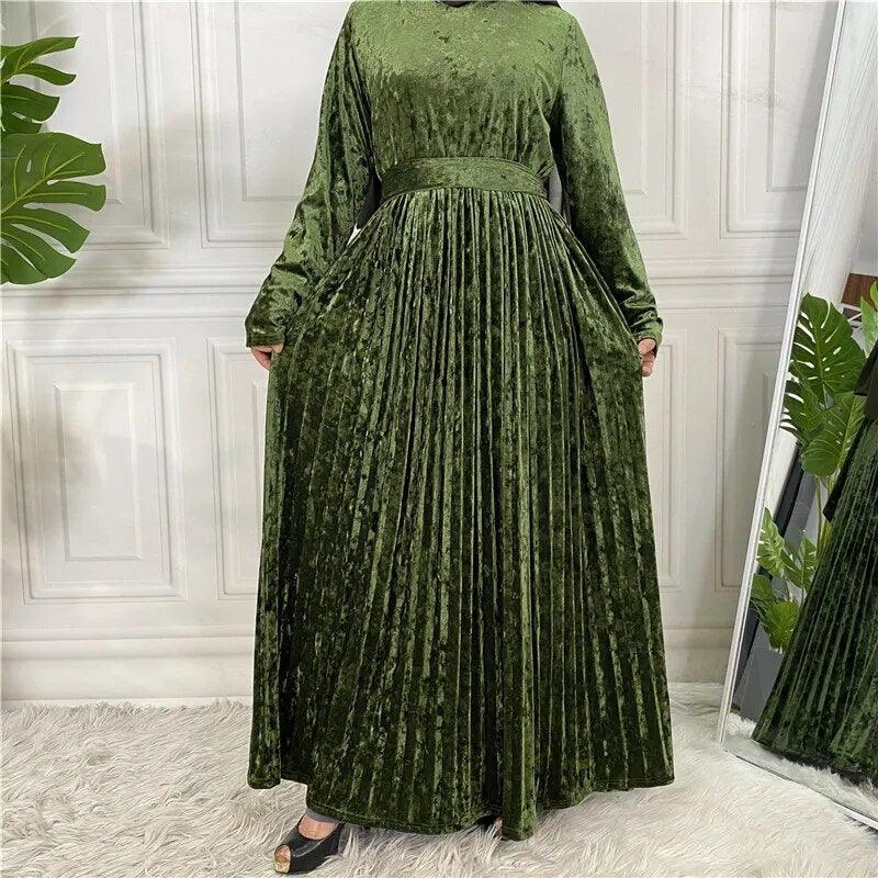 On sale - Muslim Women Pleated Dress - 8 Colours - Free