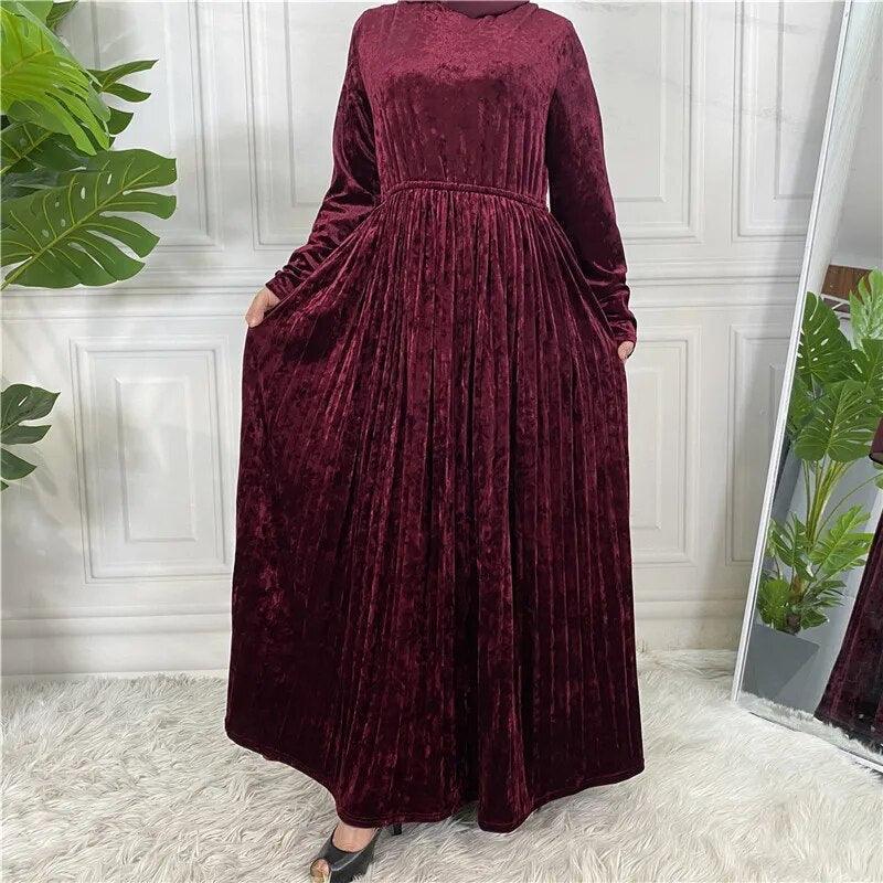 On sale - Muslim Women Pleated Dress - 8 Colours - Free