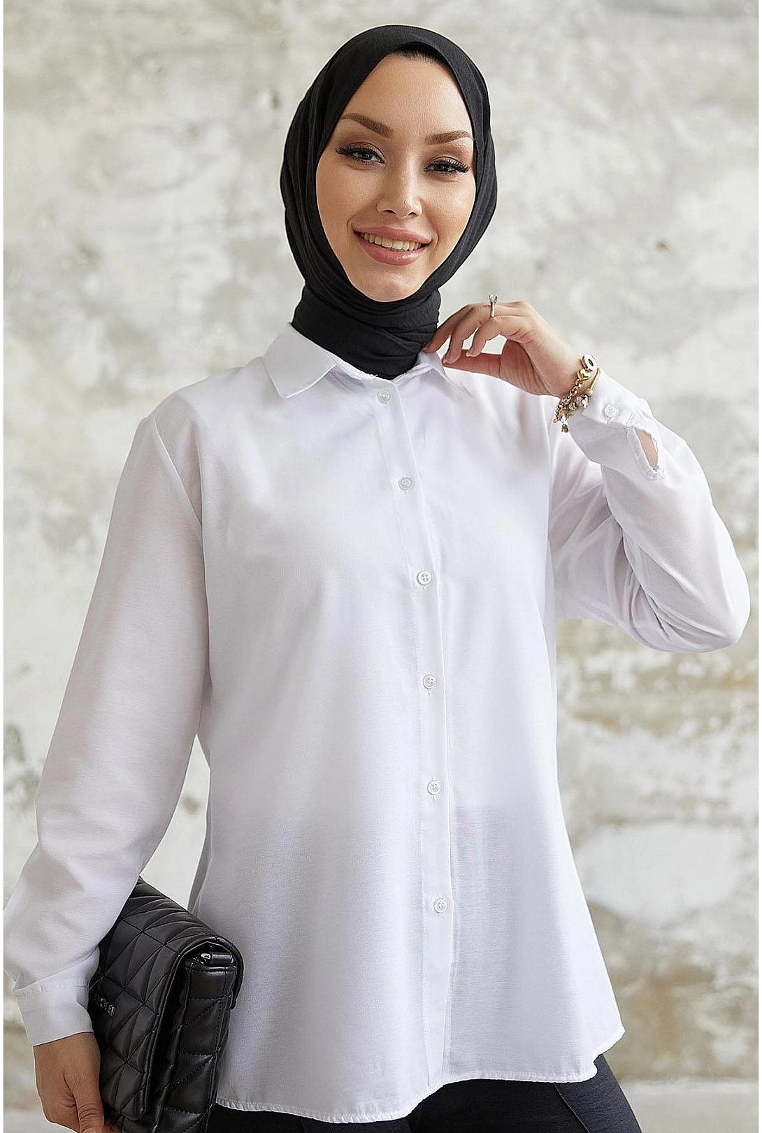 Womens Long Sleeve Modest Shirt - White