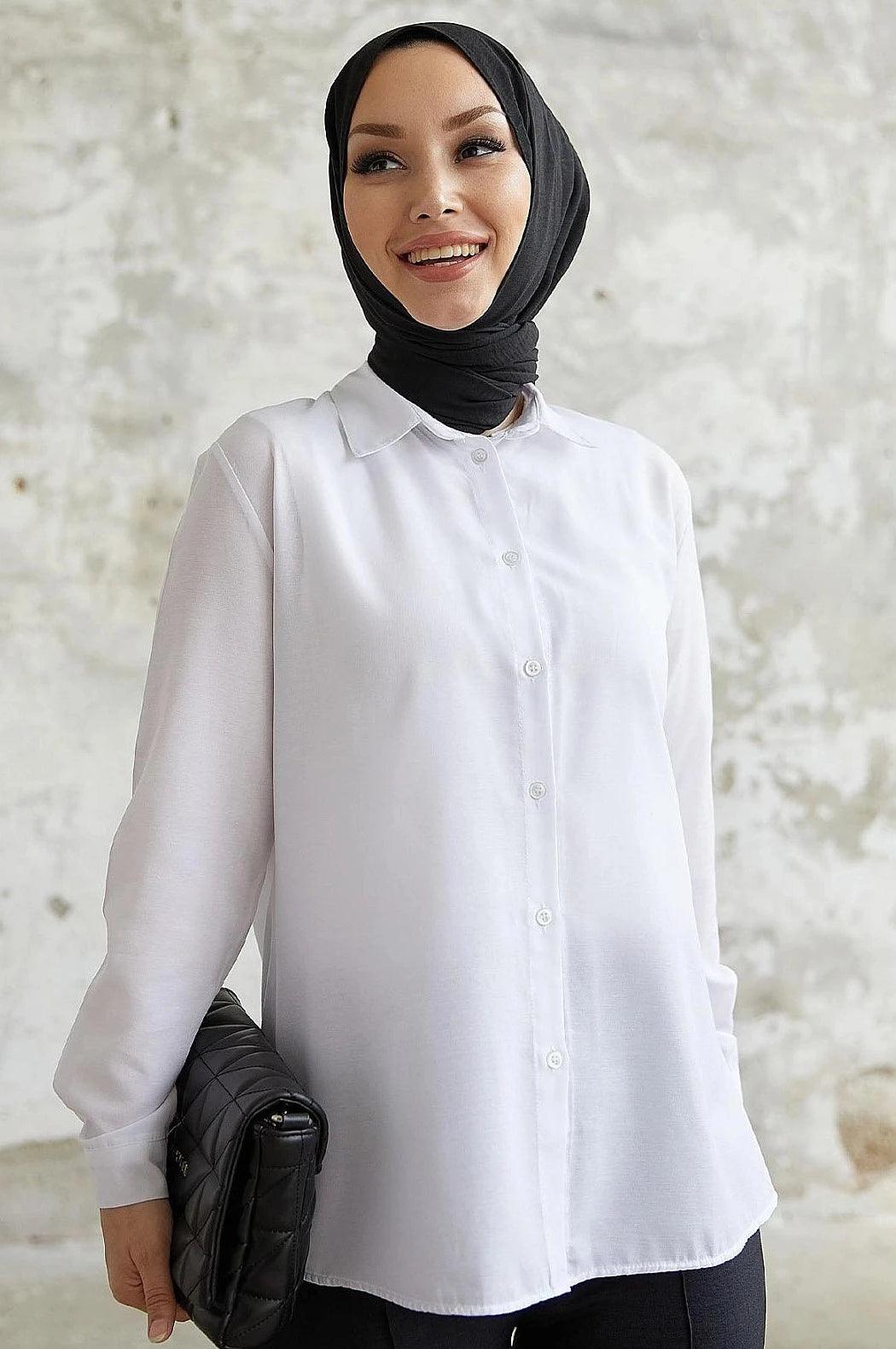 Womens Long Sleeve Modest Shirt - White
