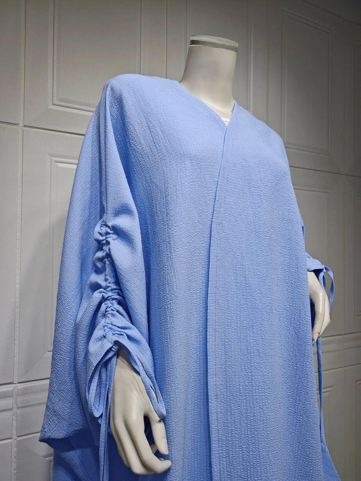 On sale - Open Abaya Crinkle Fabric - Blue - Free shipping -