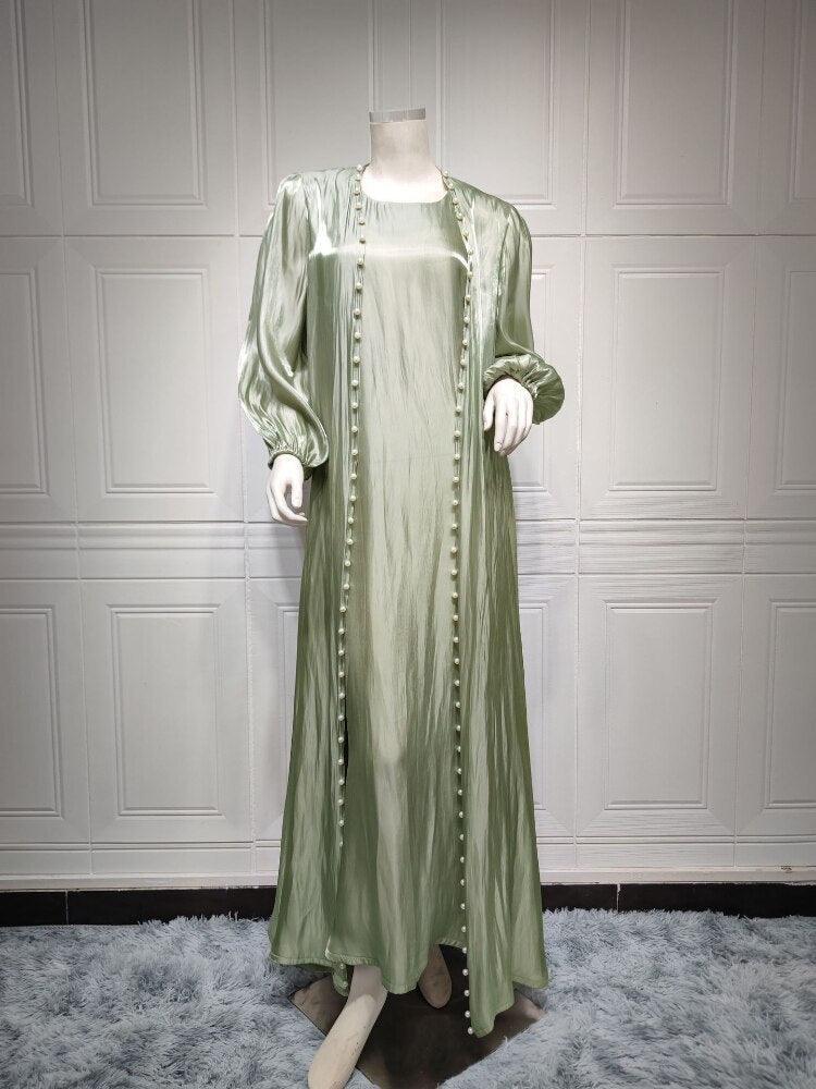 On sale - Open Abaya Dress 2 Piece Set - 11 Colours - Free