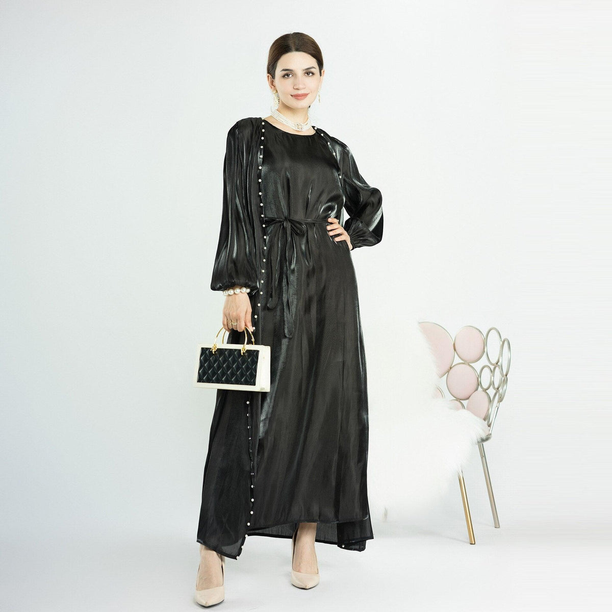 On sale - Open Abaya Dress 2 Piece Set - 11 Colours - Free