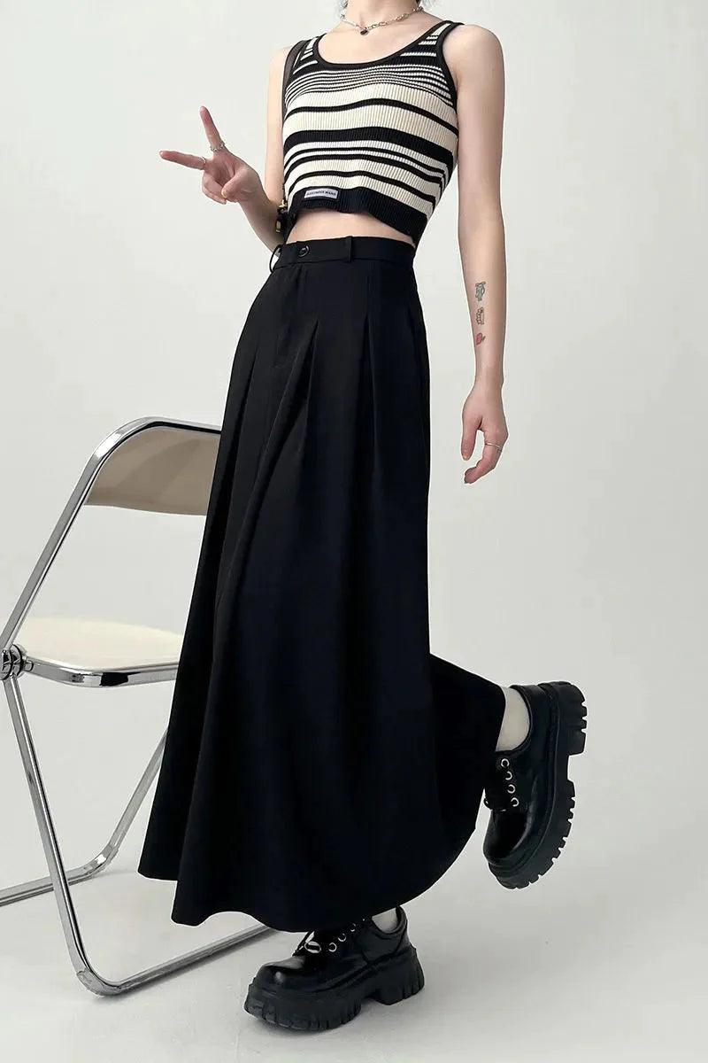 On sale - Pleated Long Waist Modest Skirt - Black - Free