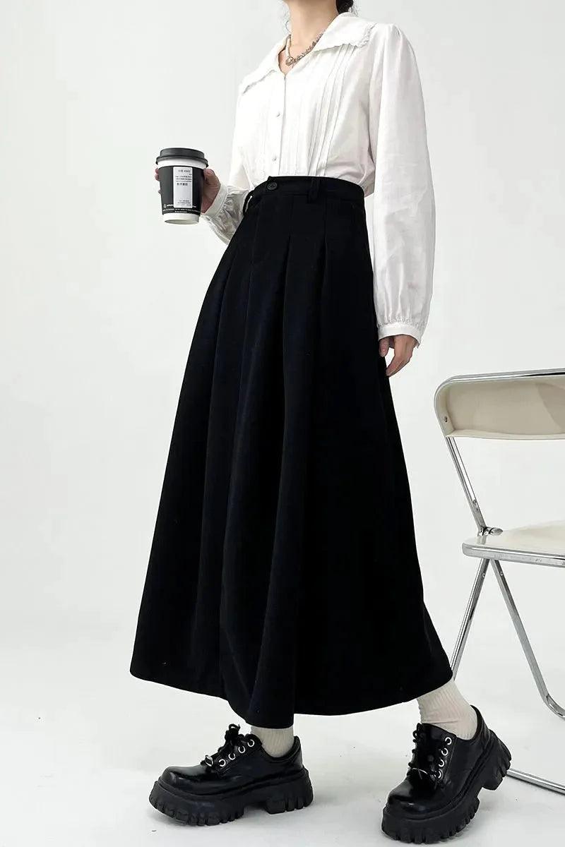 On sale - Pleated Long Waist Modest Skirt - Black - Free