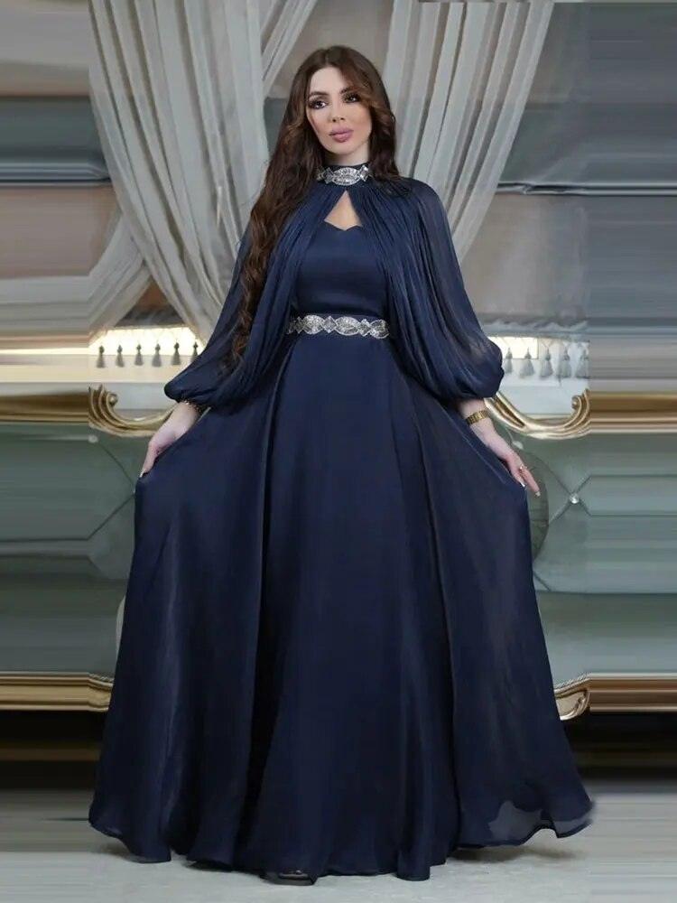 Elegant Moroccan Style Dress for Women Party Kaftan with Belt and Flared Sleeves Normendy