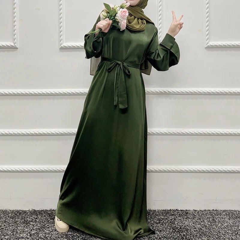 On sale - Satin Solid Color Abaya Dress - 8 Colours - Free