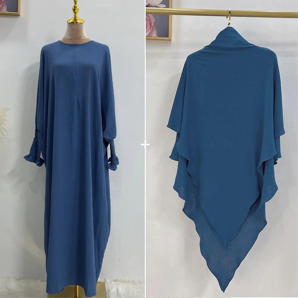 On sale - Smocked Cuff Abaya and Scarf - 16 Colours - Free