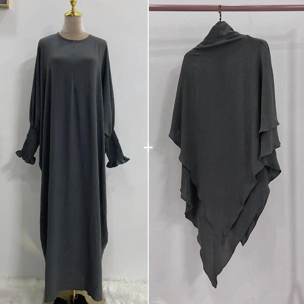 On sale - Smocked Cuff Abaya and Scarf - 16 Colours - Free