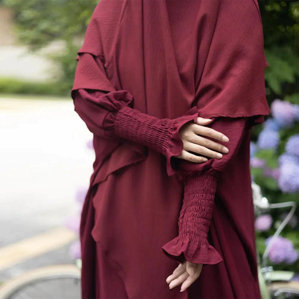 On sale - Smocked Cuff Abaya and Scarf - 16 Colours - Free