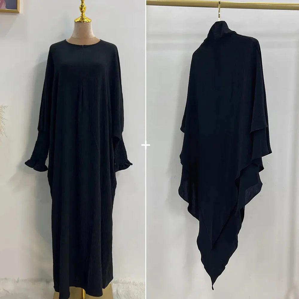 On sale - Smocked Cuff Abaya and Scarf - 16 Colours - Free