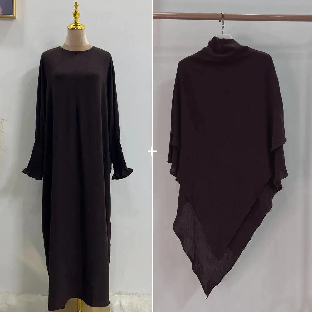 On sale - Smocked Cuff Abaya and Scarf - 16 Colours - Free