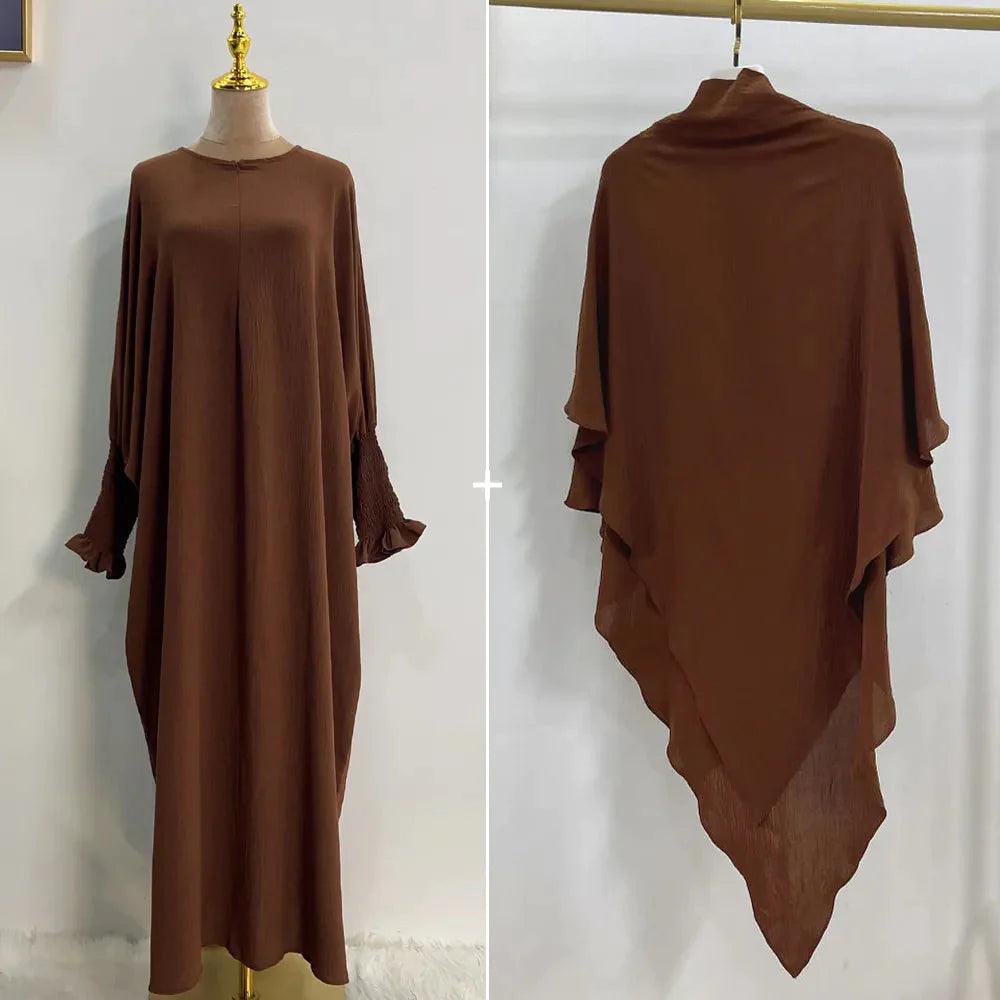 On sale - Smocked Cuff Abaya and Scarf - 16 Colours - Free