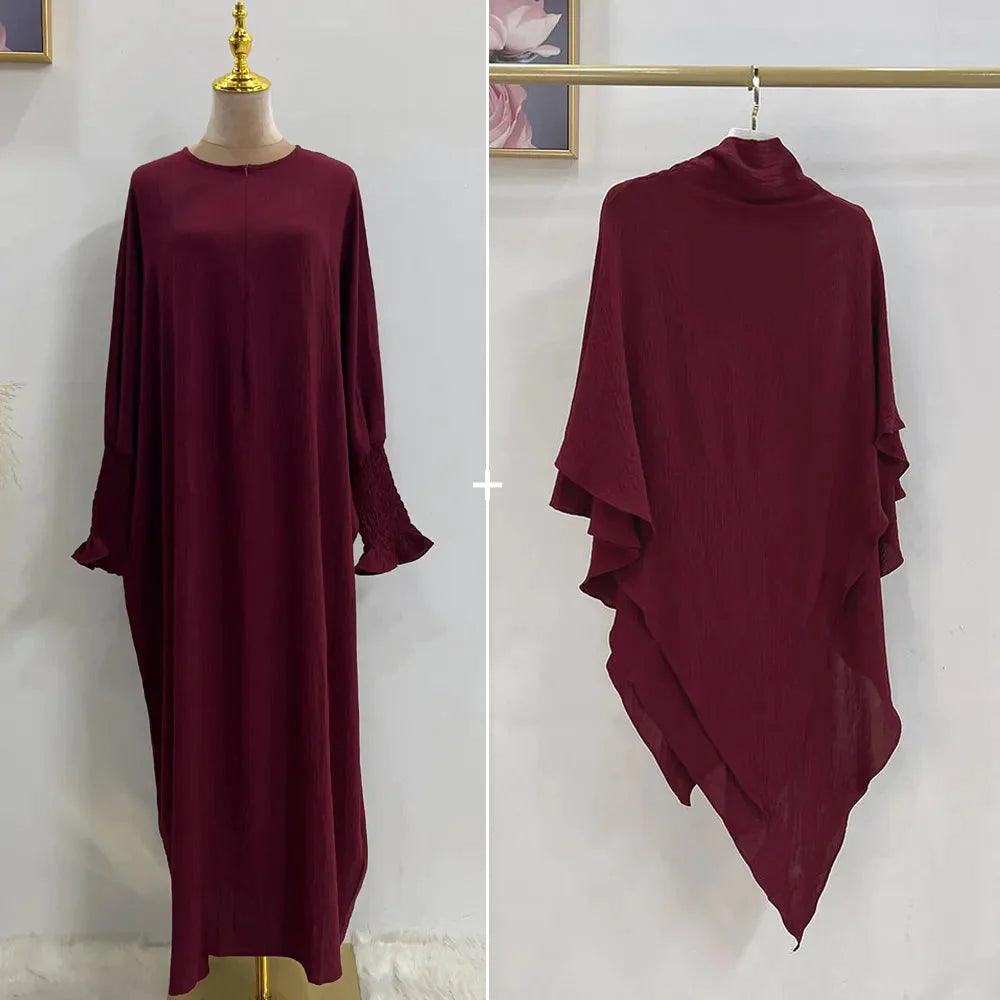 On sale - Smocked Cuff Abaya and Scarf - 16 Colours - Free