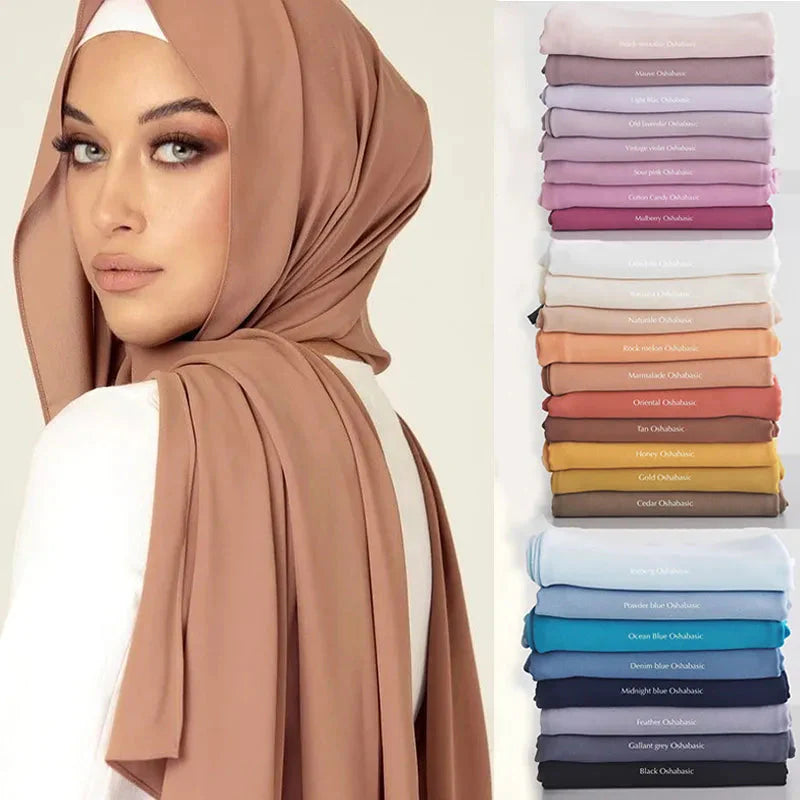 On sale - Solid Chiffon Headscarf - 64 Colours - Free